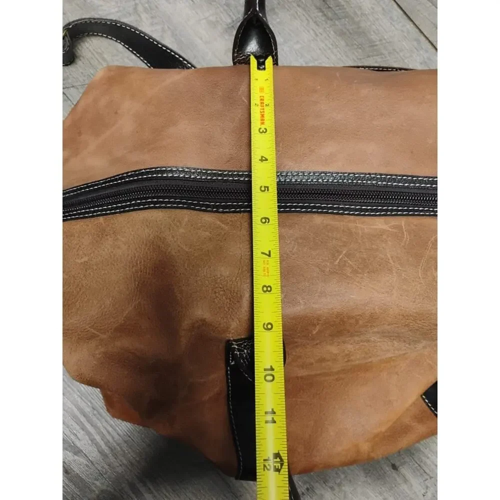 Vintage 90s Timberland Brown 100% Leather Duffle Bag Carry On Weekender Strap